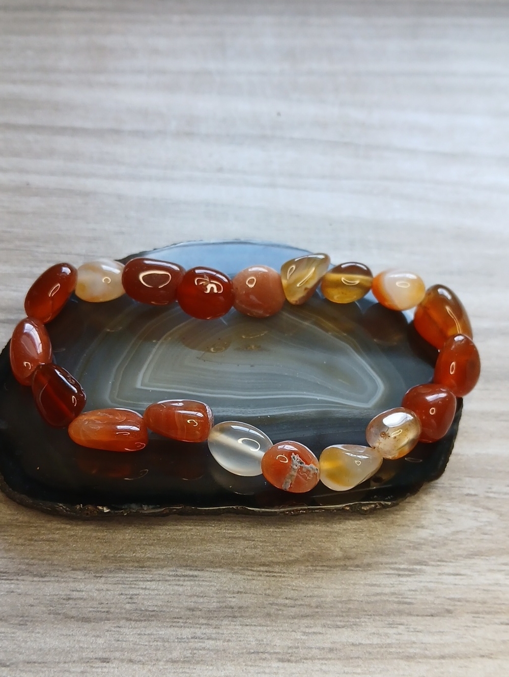 Carnelian Bead Stretch Bracelet - Red and Orange Gemstone